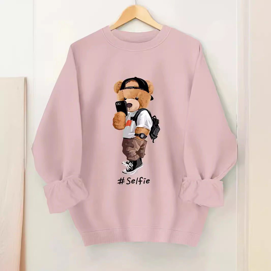 Damen Sweatshirt Bärendesign Lässig Grau Norvielle
