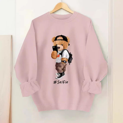 Damen Sweatshirt Bärendesign Lässig Grau Norvielle