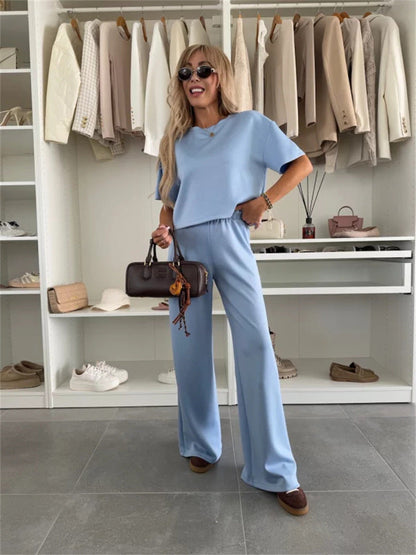 Damen Lounge-Set Cropped Oberteil Weite Hose