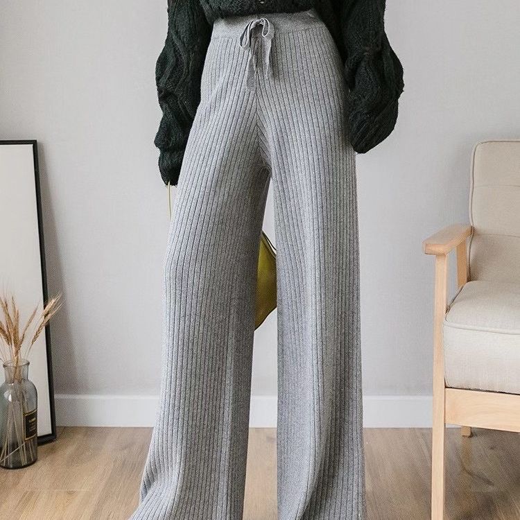Damen Rippstrickhose Bequem Taillenzug Norvielle