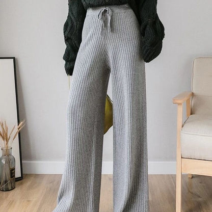Damen Rippstrickhose Bequem Taillenzug Norvielle