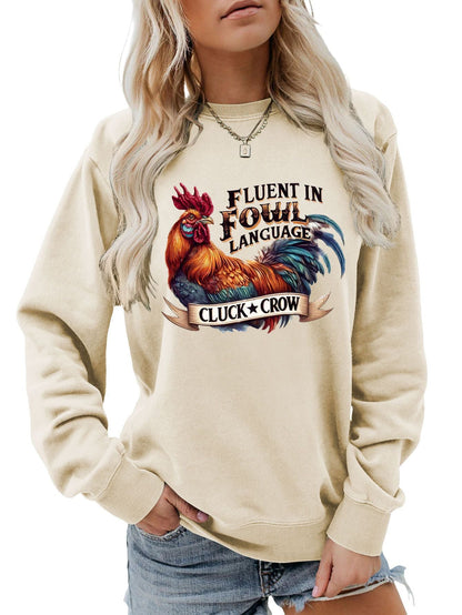 Damen Sweatshirt Hühnermotiv Bequem Grau