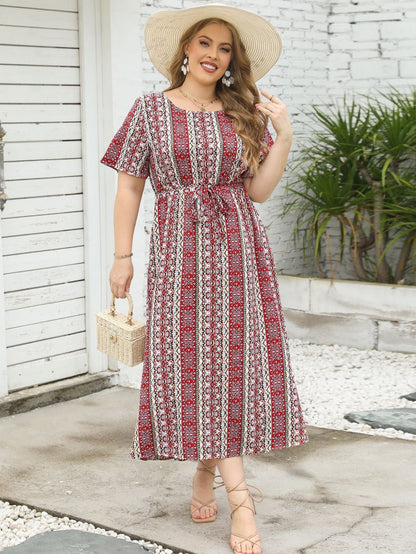 Damen Maxikleid mit Musterung und Dekorband