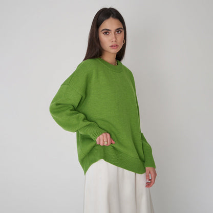 Damen Oversized Pullover Strukturiertes Strickmuster Beige - Norvielle