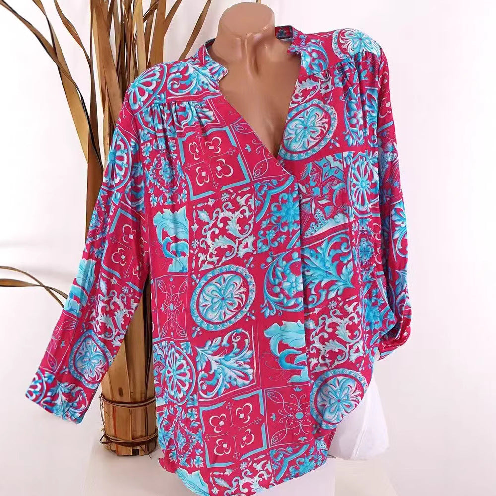 Damen Bluse Florales Muster Lässiger Schnitt