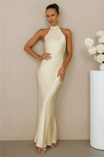 Damen Satin Maxikleid Hochkragen Körpernah Norvielle