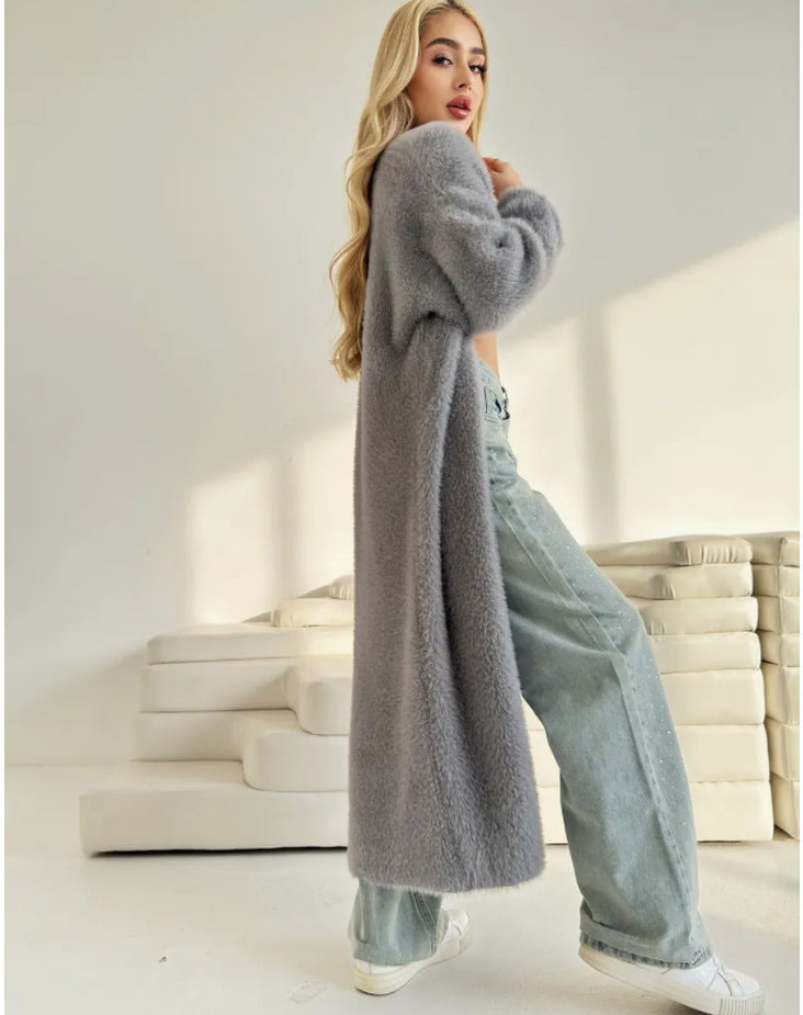 Damen Strickcardigan Kuschelig Lang Elegant Beige