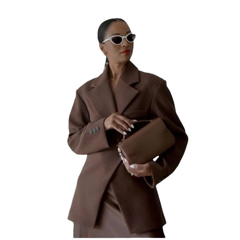 Damen Oversized Blazer Doppelter Knopf Norvielle Beige
