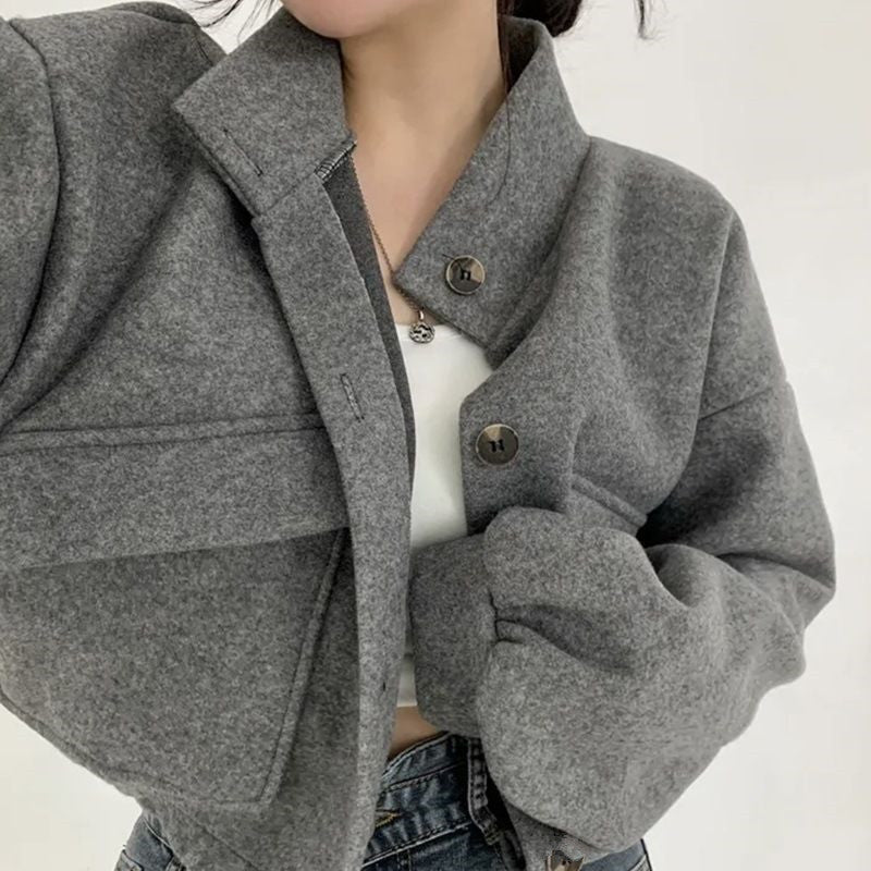 Damen Cropped Bomberjacke Voluminöse Ärmel Praktische Taschen - Norvielle