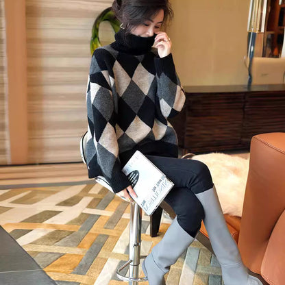 Damen Gemusterter Pullover Hochkragen Norvielle