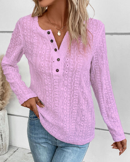 Damen Langarmshirt Nostalgisches Knopfdetail Norvielle