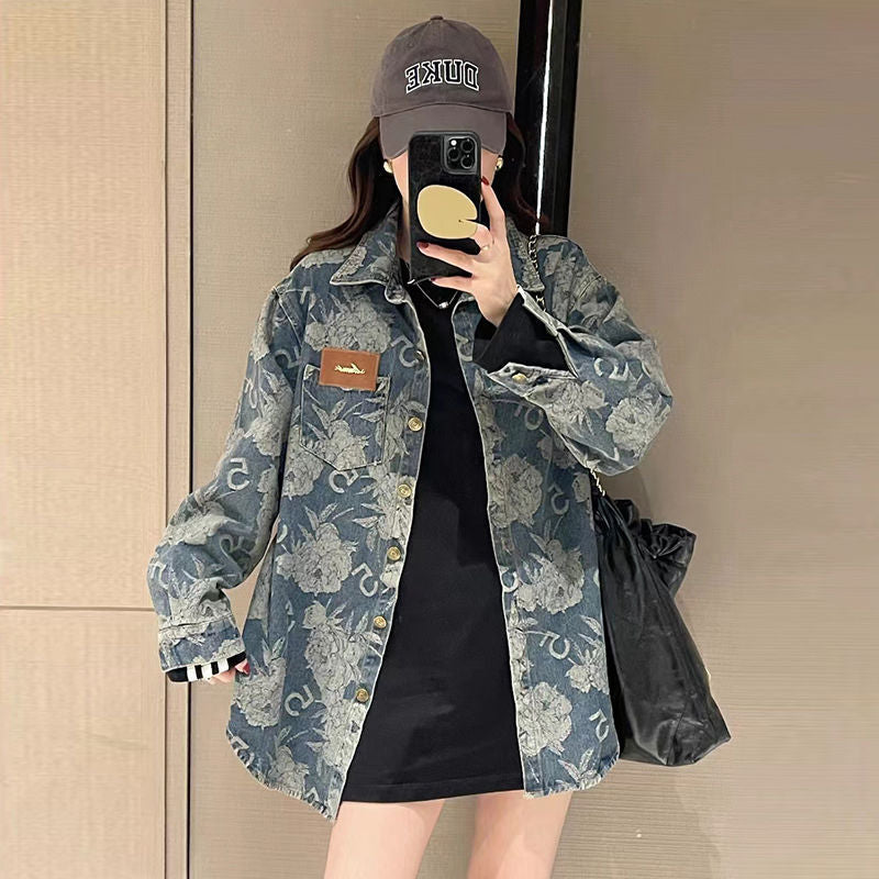 Damen Denimjacke Floralmuster
