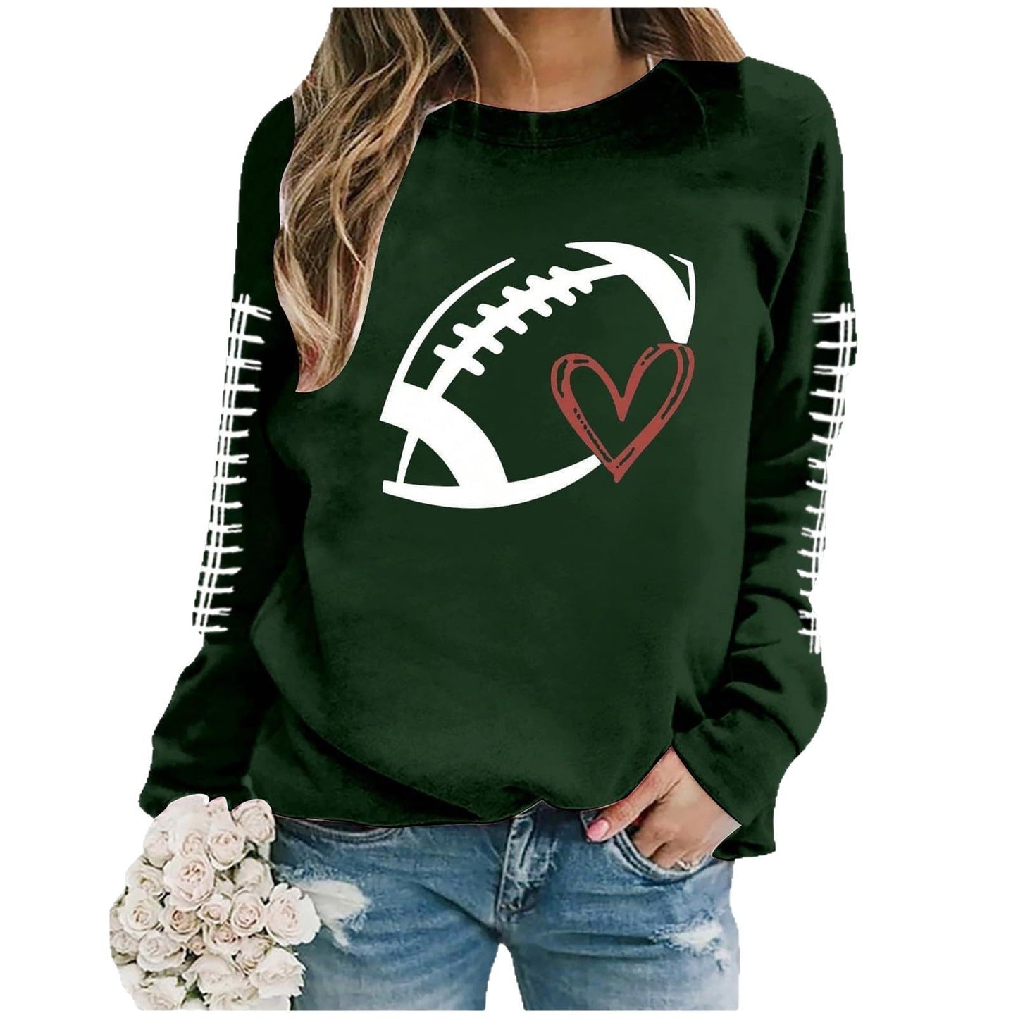 Damen Sweatshirt Fußball-Motiv Lässiger Schnitt Grau