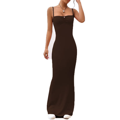 Damen Maxikleid mit verstellbaren Trägern und Raffungen