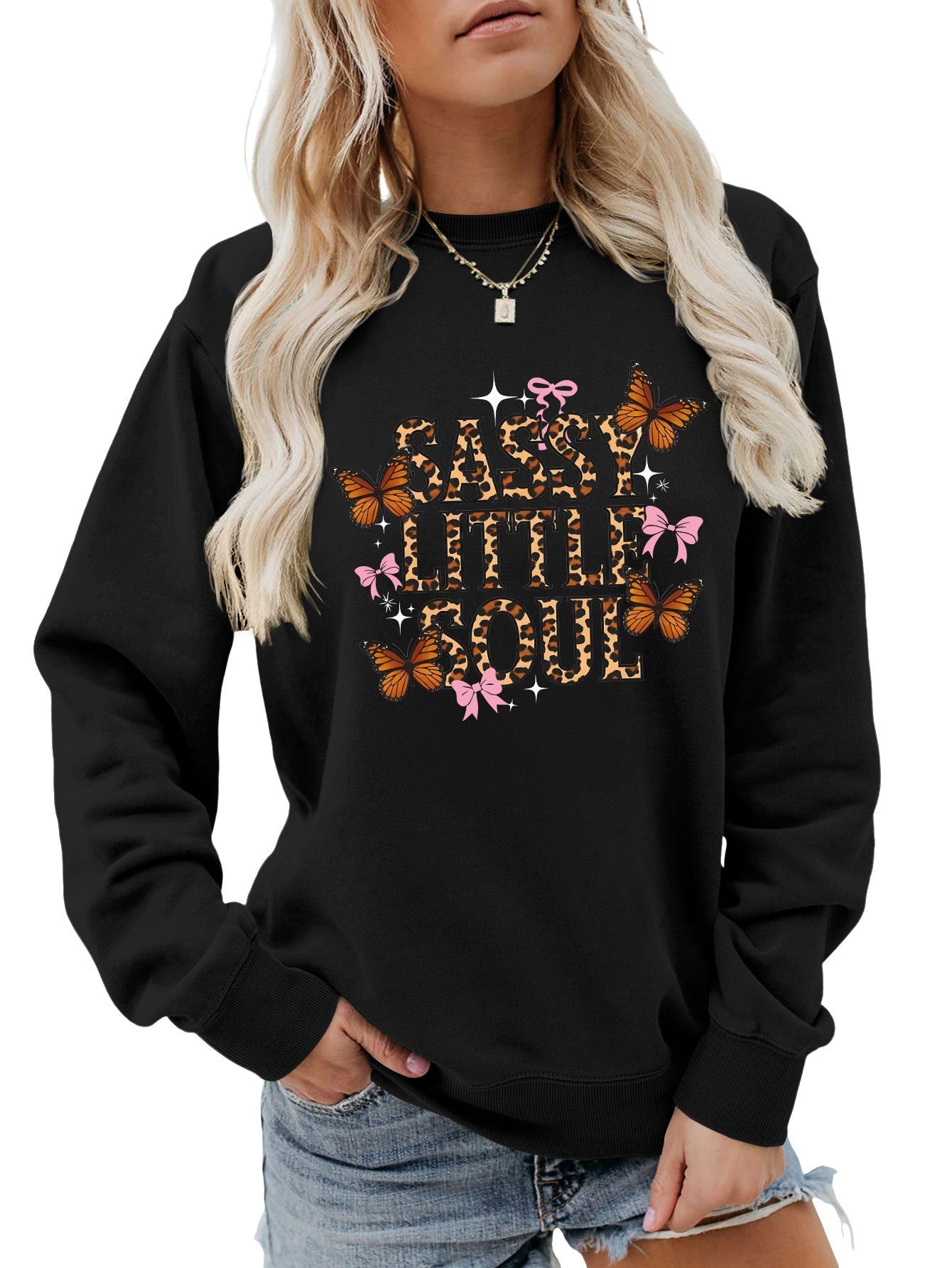 Damen Sweatshirt Schmetterlingsdesign Baumwolle Norvielle