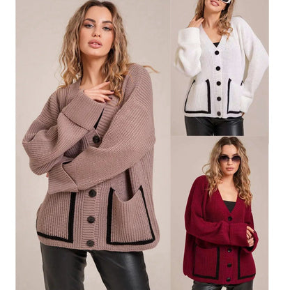 Damen Strickjacke Knöpfe Taschen Beige Norvielle - Norvielle