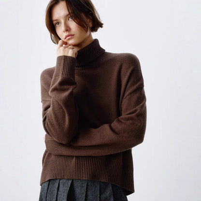 Damen Rollkragenpullover Oversized Rippstruktur Beige