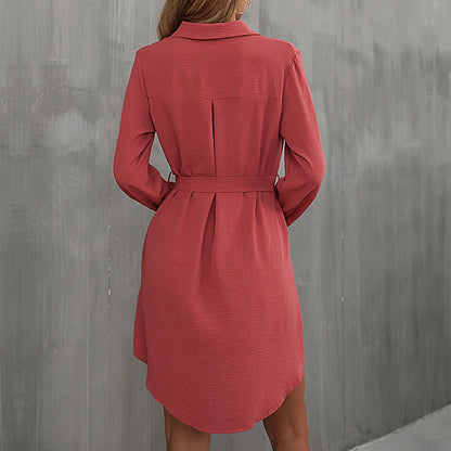 Damen Hemdblusenkleid mit Taillengürtel und Knöpfen Norvielle