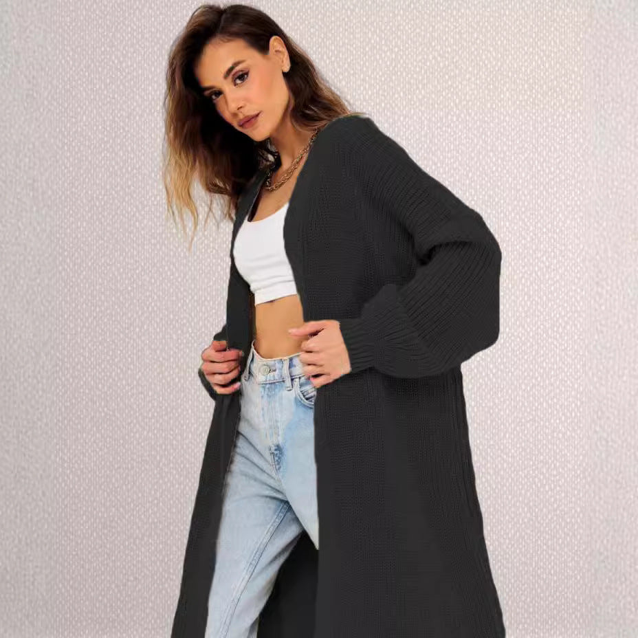Damen Grobstrick Cardigan Offenes Frontdesign Tiefen Taschen Norvielle