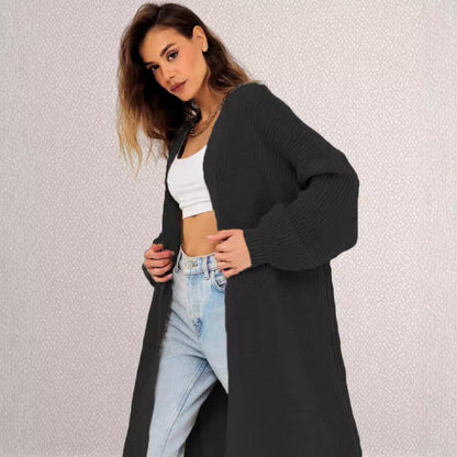 Damen Grobstrick Cardigan Offenes Frontdesign Tiefen Taschen Norvielle