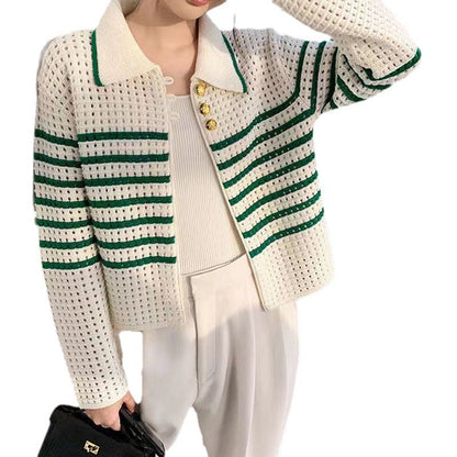 Damen Strickjacke Streifenmuster Dekorative Knöpfe Norvielle