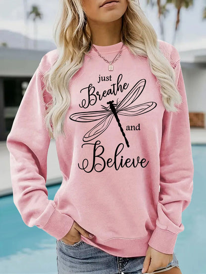Damen Sweatshirt Drachenfliegen-Motiv Lässiger Schnitt Grau