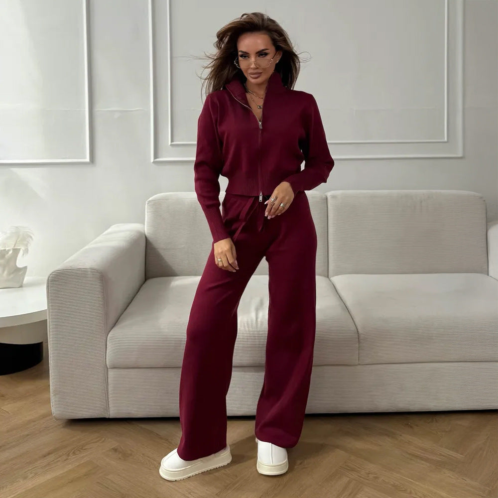 Damen Strickensemble Weites Modell Mit Zip Kragen Norvielle