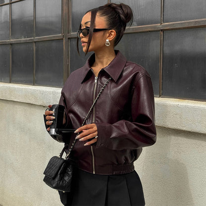 Damen Kunstlederjacke Elastischer Bund Schwarz Norvielle - Norvielle