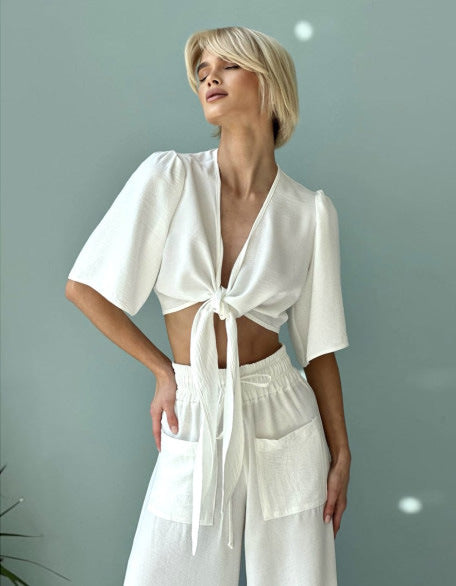 Damen Crop- Set mit High-Waist-Hose