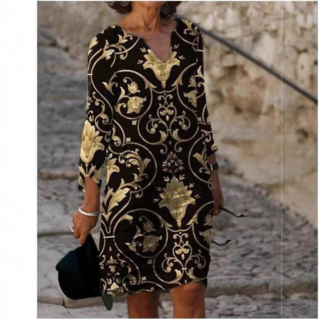 Damen Kleid mit floralem Muster V-Ausschnitt - Norvielle