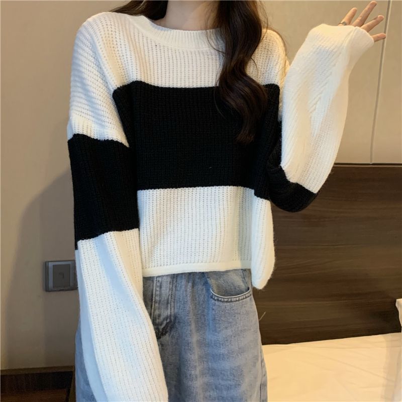 Damen Pullover Grobstrick Farbblockdesign Norvielle