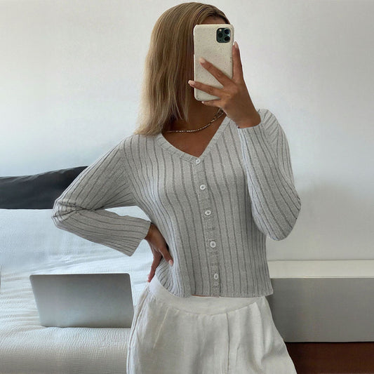 Damen Strickpullover Feine Rippstruktur Elegante Knöpfe Beige - Norvielle