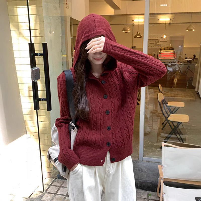 Damen Strickjacke mit Kapuze Zopfdesign Norvielle