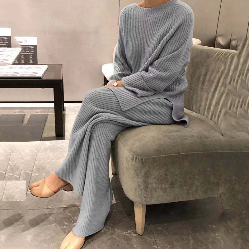 Damen Rippstrickanzug Weites Oberteil und weite Hose