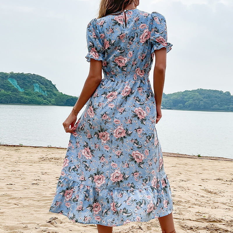 Damen Midikleid Floralmuster Rüschendetails Taillierung Norvielle
