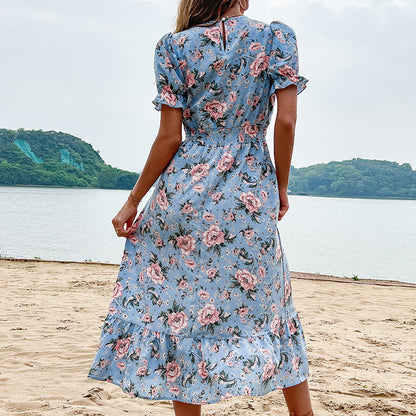 Damen Midikleid Floralmuster Rüschendetails Taillierung Norvielle