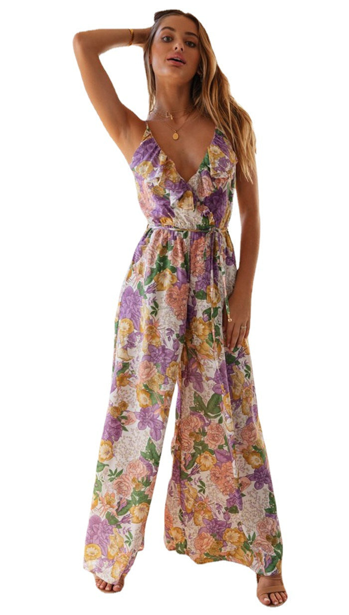 Damen Jumpsuit Fließend V-Ausschnitt Norvielle