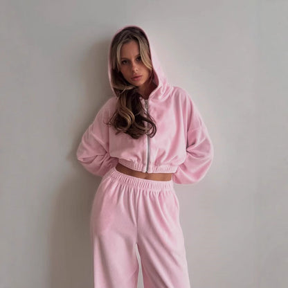 Damen Velours Sweatsuit Hochkragen Reißverschluss Norvielle