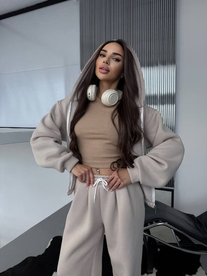 Damen Kapuzenpullover Set Elastischer Bund Jogginghose