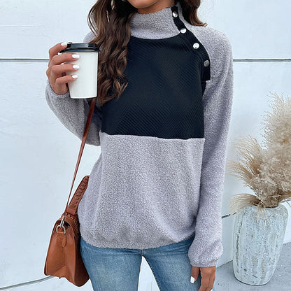 Damen Stehkragenpullover Strukturiertes Design Knopfdetail Norvielle