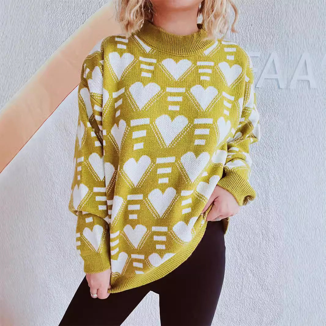 Damen Oversized-Pullover Herz-Muster Weich Norvielle