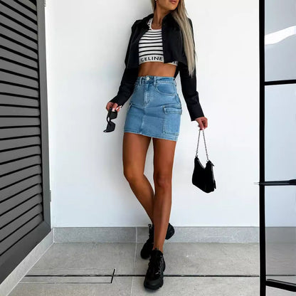 Damen Jeansrock Mit Taschen Modern