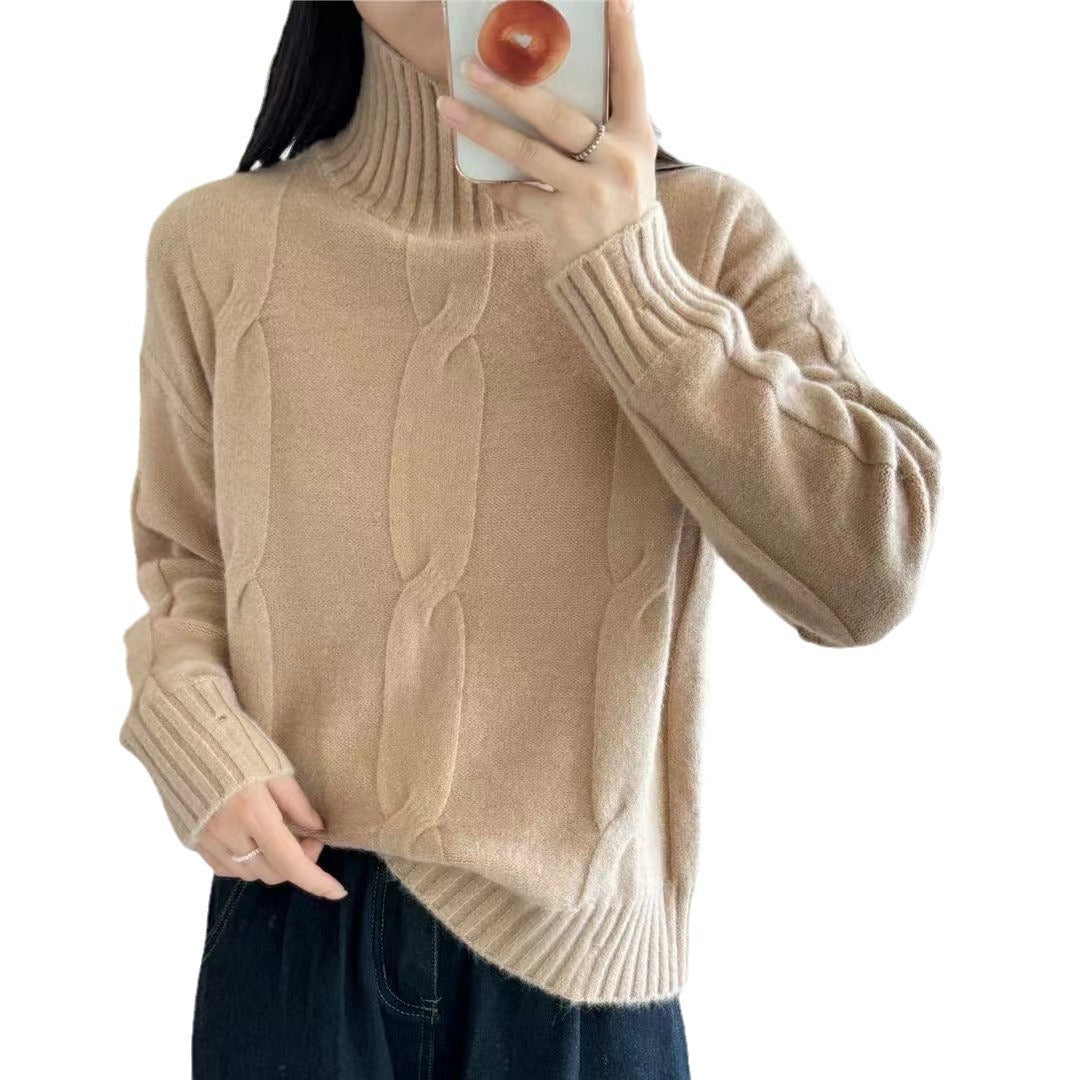 Damen Strickpullover Hochkragen Zopfmuster Norvielle