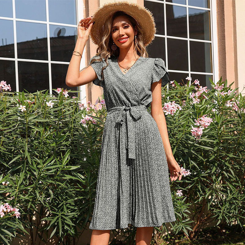 Damen Wickelkleid Voluminöse Rüschen Eleganter Bindegürtel Norvielle - Norvielle