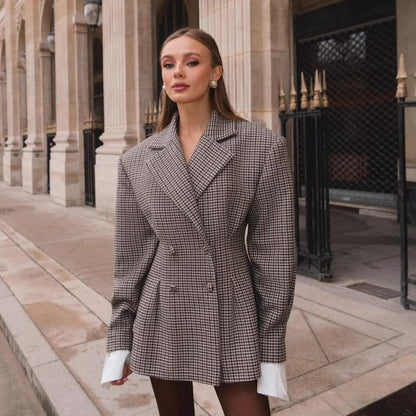 Damen Karo-Blazer Oversized Doppelter Knopfverschluss Norvielle