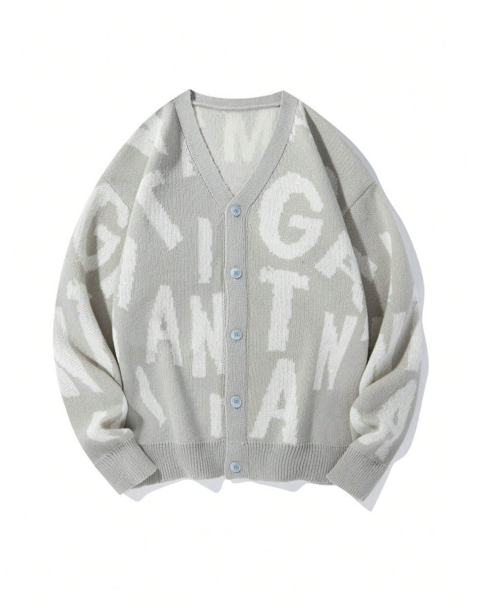Damen Strickjacke V-Ausschnitt mit Schriftmuster