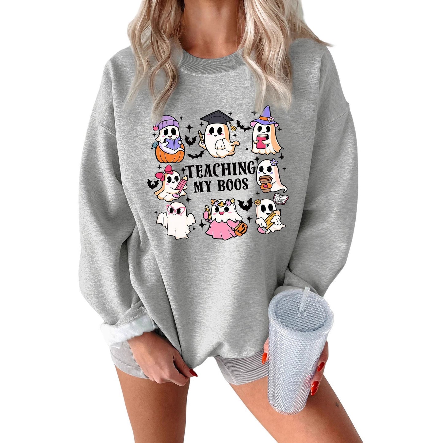 Damen Sweatshirt Halloween-Motiv Lässiger Schnitt Grün