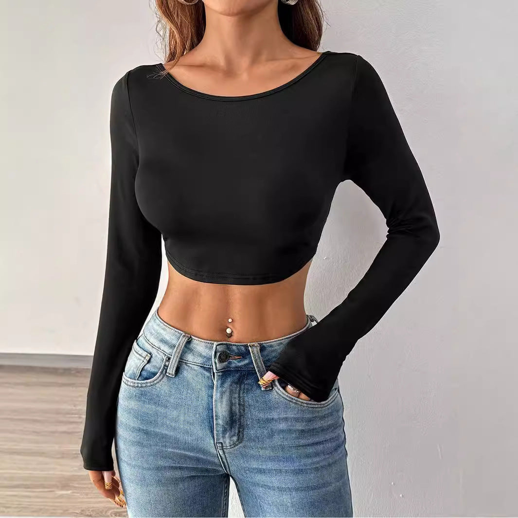 Damen Cropped Langarmshirt Minimalistisch Norvielle