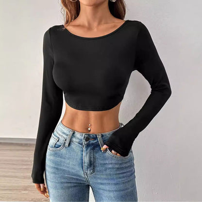 Damen Cropped Langarmshirt Minimalistisch Norvielle
