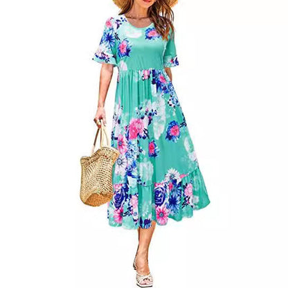 Damen Midikleid Floralmuster Volantabschluss